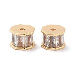 Brass Beads, with Glass, Octagon Column, Real 18K Gold Plated, 10.5x10.5x7.5mm, Hole: 1.8mm(KK-G468-08G)