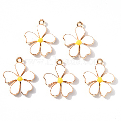 Alloy Enamel Pendants, Flower, Light Gold, White, 20x18x3mm, Hole: 1.4mm(X-ENAM-R058-01B)