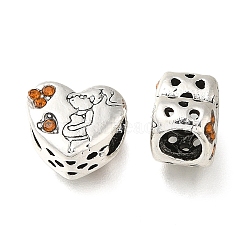 Rack Plating Alloy European Beads, with Rhinestone, Large Hole Beads, Heart with Pregnant Women, Antique Silver, 10x11.5x7.5mm, Hole: 4.8mm(PALLOY-A009-29AS)