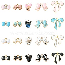 20Pcs 20 Styles Alloy Enamel Pendants, with Rhinestone, Bowknot, Light Gold, Mixed Color, 9~26.5x14.5~26x2~9mm, Hole: 1.4~2.5mm, 1pc/style(ENAM-YW0003-92)