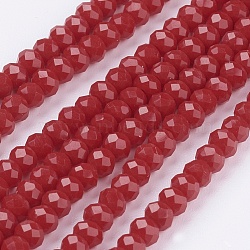 Imitation Jade Glass Bead Strands, Faceted, Rondelle, FireBrick, 3.5x2.5~3mm, Hole: 1mm, about 139pcs/strand, 14 inch(GLAA-F001-3x2mm-29)