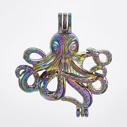 Plated Alloy Bead Cage Pendants, Octopus, Colorful, 36.5x33x12mm, Hole: 3x3.5mm, Inner Measure: 7.5mm(X-PALLOY-S119-060)