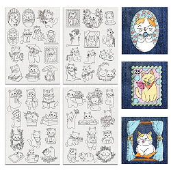 4 Sheets 11.6x8.2 Inch Stick and Stitch Embroidery Patterns, Non-woven Fabrics Water Soluble Embroidery Stabilizers, Cat Shape, 297x210mmm(DIY-WH0455-173)