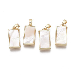 Brass Pendants, with Freshwater Shell, Nickel Free, Real 18k Gold Plated, Rectangle, Seashell Color, 18x9x3mm, Hole: 2x4mm(X-KK-R134-051-NF)