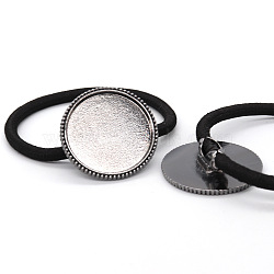 Zinc Alloy Cabochon Settings, Hair Ties Findings, Flat Round, Gunmetal, Tray: 25mm, about 10pcs/bag(OHAR-PW0001-235B)