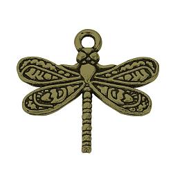 Tibetan Style Alloy Pendants, Dragonfly, Cadmium Free & Lead Free, Antique Bronze, 19x21x3mm, Hole: 2mm, about 610pcs/1000g(TIBEP-Q061-41AB-LF)