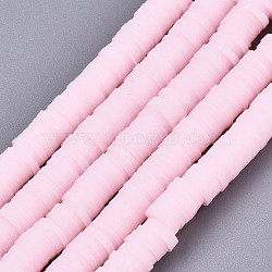 Handmade Polymer Clay Beads Strands, for DIY Jewelry Crafts Supplies, Heishi Beads, Disc/Flat Round, Pearl Pink, 6x0.5~1mm, Hole: 1.8mm, about 290~320pcs/strand, 15.75 inch~16.14 inch(40~41cm)(CLAY-R089-6mm-125)