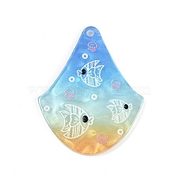 Marine Organism Series Fan Shape Acrylic Pendants, Fish, 37.5x30x2mm, Hole: 1.8mm(OACR-Q101-03A)