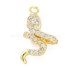 Brass Micro Pave Cubic Zirconia Charms, Snake, Real 18K Gold Plated, 13.5x8x4.5mm, Hole: 1.2mm(KK-A240-17G)