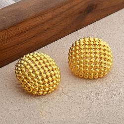 Hollow Half Round Brass Stud Earrings, Real 22K Gold Plated, 25.5x24.5mm(EJEW-Q391-21G-01)