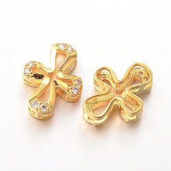 Cross Brass Micro Pave Cubic Zirconia Beads, Lead Free & Nickel Free, Golden, 15x12x4mm, Hole: 2x4mm(ZIRC-I014-80G-FF)