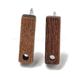 Walnut Wooden Stud Earrings Findings, with 304 Steel Needle, Rectangle, Coconut Brown, 12x3.6x2.7mm, Hole: 1.2mm, Pin: 0.8x11mm(X-EJEW-B060-02B)