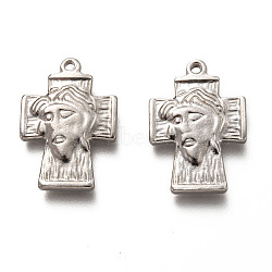 Easter 201 Stainless Steel Pendants, Cross with Jesus, Stainless Steel Color, 23x16x3mm, Hole: 1.6mm(STAS-H125-35P)