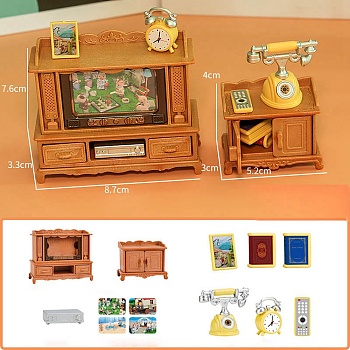 Cute Dollhouse Living Room Sofa TV Sets, Home Play Food Model Decoration Girl Children Toy for Gift, Mixed Color, 87x33x76mm