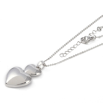 Heart Pendant Necklaces, Brass Cable Chain Necklaces, Platinum, 454mm