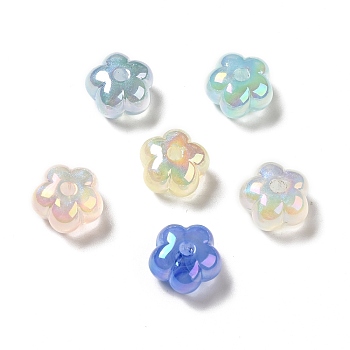 UV Plating Rainbow Iridescent Acrylic Beads, Flower, Mixed Color, 13.7x14x8.5mm, Hole: 2.6mm