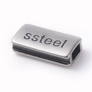 316 Surgical Stainless Steel Beads, Rectangle with Word, Antique Silver, 13x6.5x3.5mm, Hole: 3.5x2mm
