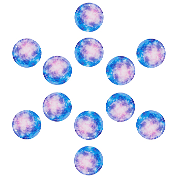 Acrylic Pendants, with Glitter Powder, Flat Round with Universe, Slate Blue, 30x4.5mm, Hole: 1.4mm, 12pcs/box
