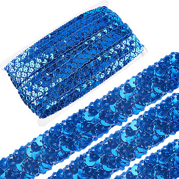 Plastic Paillette Elastic Beads, Sequins Beads, Ornament Accessories, 3 Rows Paillette Roll, Flat, Blue, 20x1.2mm, 13m/card