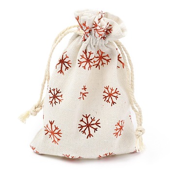 Christmas Theme Cotton Fabric Cloth Bag, Drawstring Bags, for Christmas Party Snack Gift Ornaments, Snowman Pattern, 14x10cm