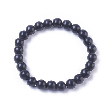 Natural Black Stone Stretch Bracelets, Round, 2-1/4 inch(5.75cm)