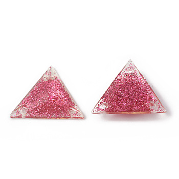 Triangle Sew on Rhinestone, Resin Rhinestone, Multi-Strand Links, AB Color, with Glitter Powder, Faceted, Garment Accessories, Hot Pink, 21x24x4.5mm, Hole: 1.2mm