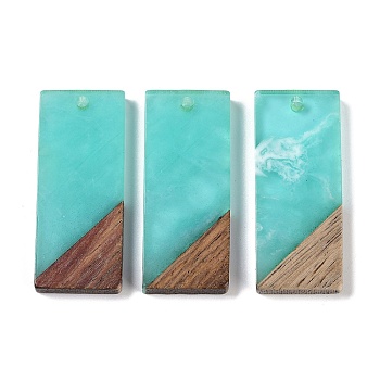 Resin & Wood Pendants, Rectangle Charms, Aquamarine, 38.5x15.5x3.5mm, Hole: 2mm