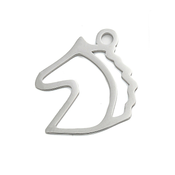 304 Stainless Steel Pendants, Laser Cut, Stainless Steel Color, Horse, 23x24x1mm, Hole: 3mm