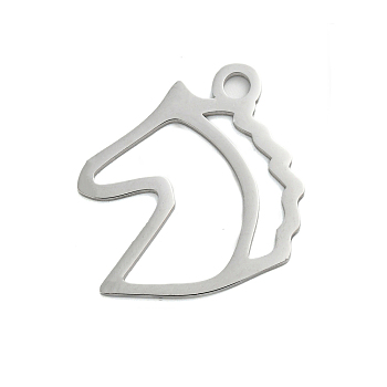 Non-Tarnish 304 Stainless Steel Pendants, Laser Cut, Stainless Steel Color, Horse, 23x24x1mm, Hole: 3mm