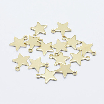 Brass Charms, Long-Lasting Plated, Real 18K Gold Plated, Nickel Free, Star, 11.5x10x0.8mm, Hole: 1mm