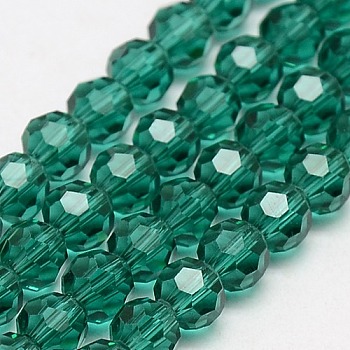 Glass Beads Strands, Faceted(32 Facets), Round, Teal, 6mm, Hole: 1.2mm, about 88~91pcs/strand, 19.49 inch~20.08 inch(49.5~51cm)