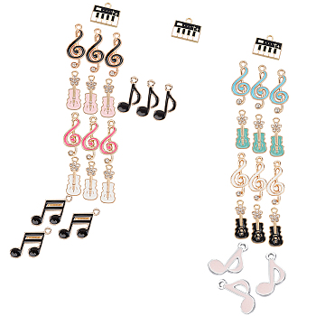 Alloy Enamel Pendants, Piano Keyboard/Musical Note/Guitar, Mixed Color, 13x14x2mm, Hole: 2mm