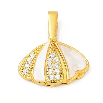 Brass Micro Pave Cubic Zirconia Acrylic Pendants, Shell Shape Charms, Golden, 14.5x18.5x4mm, Hole: 3mm