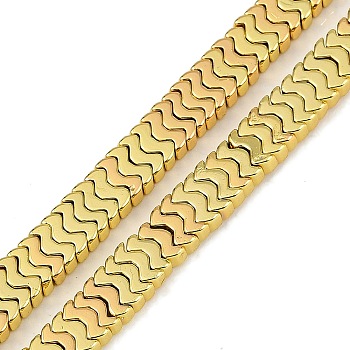 Electroplated Synthetic Non-magnetic Hematite Beads Strands, Wave Shape, Golden Plated, 6x2.5x3mm, Hole: 1mm, about 221pcs/strand, 16.14''(41cm)