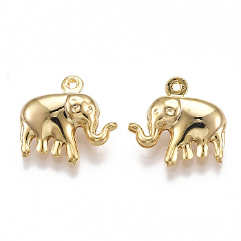Brass Charms, Real 18K Gold Plated, Elephant, 14.5x15x5mm, Hole: 1mm