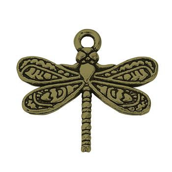 Tibetan Style Alloy Pendants, Dragonfly, Cadmium Free & Lead Free, Antique Bronze, 19x21x3mm, Hole: 2mm, about 610pcs/1000g