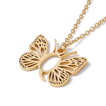 Initial Letter with Butterfly Pendant Necklace, Golden 304 Stainless Steel Jewelry for Women, Letter.Q, Pendant: 18.5x25x1mm, 15.55 inch(39.5cm)