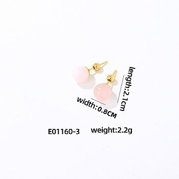 Handmade Fashion Natural Rose Quartz Stainless Steel Bead Earrings Accessories for Autumn/Winter, Golden, 21x8mm