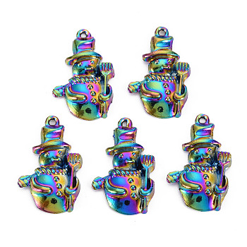 Rainbow Color Alloy Pendants, Cadmium Free & Nickel Free & Lead Free, Christmas Snowman, 27x16x3mm, Hole: 1.5mm