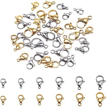 304 Stainless Steel Lobster Claw Clasps Sets, Golden & Stainless Steel Color, 9~15x5~9x2.5~4mm, Hole: 1~2mm