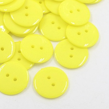 Acrylic Sewing Buttons, Plastic Buttons for Costume Design, 2-Hole, Dyed, Flat Round, Yellow, 17x2mm, Hole: 1mm