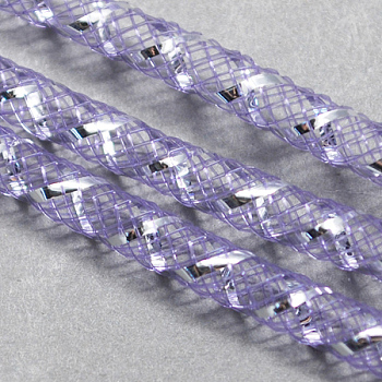 Mesh Tubing, Plastic Net Thread Cord, with Silver Vein, Medium Purple, 8mm, 30 yards/Bundle
