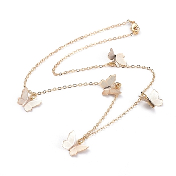 Brass Butterfly Pendant Necklaces, with Cable Chains and Lobster Claw Clasps, Real 18K Gold Plated, 15.94 inch(40.5cm)