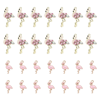 28Pcs 2 Style Alloy Rhinestone Pendants, with Enamel, Flamingo, Mixed Color, 17~29x10~16x2~4mm, Hole: 1.4~1.5mm, 14Pcs/style