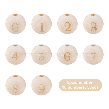 olycraft 50pcs numéro 0 à 9 perles européennes en bois naturel inachevé(WOOD-OC0001-70)-3
