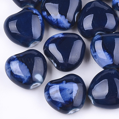 16mm DarkBlue Heart Porcelain Beads