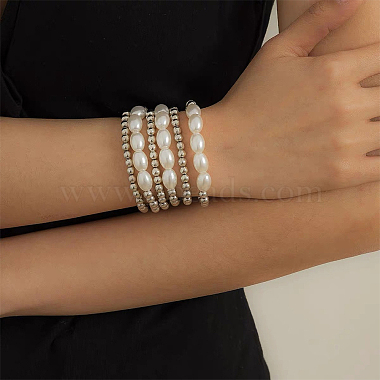 4Pcs 2 Colors 201 Stainless Steel Round Beaded Stretch Bracelets Set for Men Women(BJEW-BC0001-15A)-5