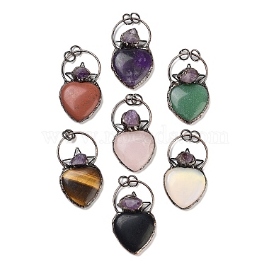 Red Copper Heart Mixed Stone Big Pendants