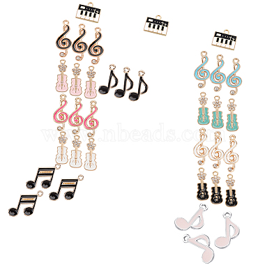 Mixed Color Musical Instruments Alloy Rhinestone+Enamel Pendants