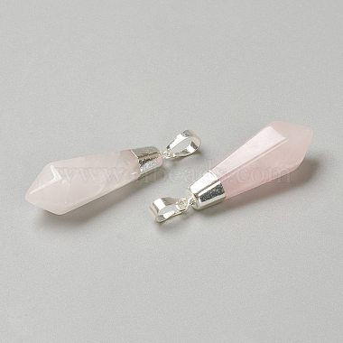 Natural Rose Quartz Pointed Pendants(G-P445-E12)-2